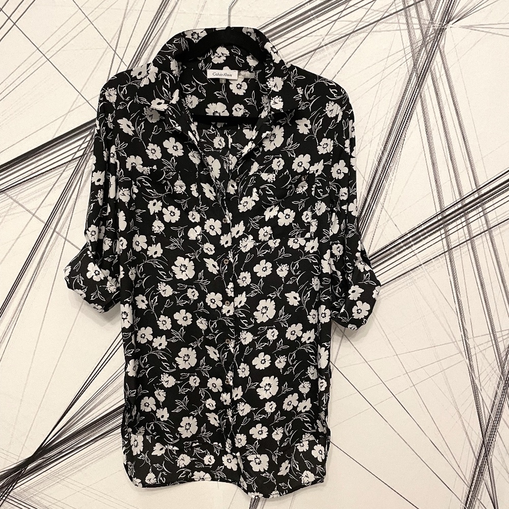 Calvin Kline Floral Print Rolled Cuff Shirt M